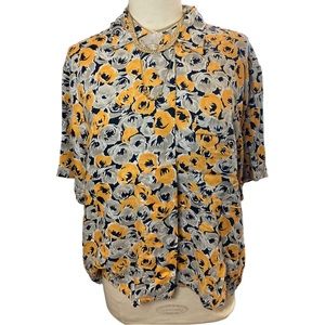 Vintage Yellow Rosy Floral Button Up Blouse